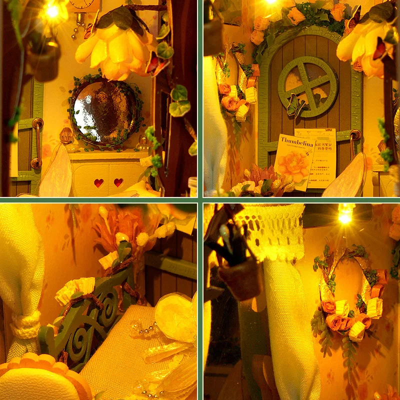 Kit di inserti per angoli per libri fai-da-te Casa Scaffale per libri in legno Modello di inserti Case delle bambole Puzzle 3D Costruzione Decorazione della casa Giocattoli per regali per bambini