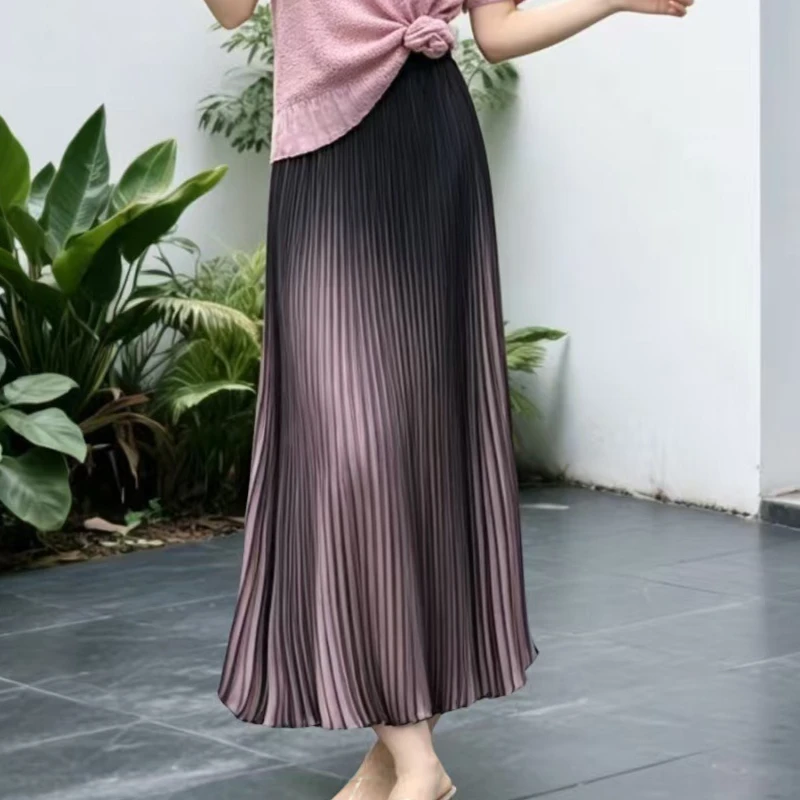 Miyake Pleated Skirt 2026 Autumn New Niche Design Summer Straight Pleated Gradient Skirt Casual Elegant Versatile Women's Wear