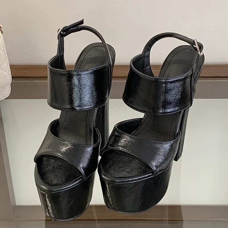 صنادل نسائية صيفية عصرية مفتوحة من الأمام بحزام بإبزيم أحذية نسائية ذات نعل سميك وكعب مربع أحذية Zapatos De Mujer #2