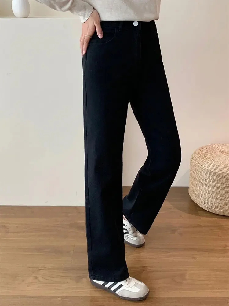 Pantalones vaqueros elásticos con cintura para mujer, Vaqueros holgados de pierna recta con forma de pera, pantalones vaqueros ajustados de cintura alta de talla nueva para otoño