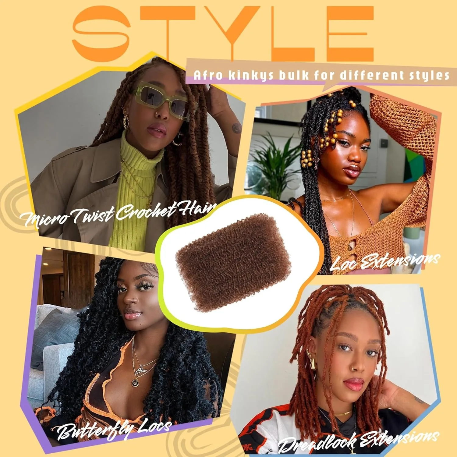 4C Afro Kinky Bulk Human Hair Extensions 10-18Inch No Weft 30/50g 1Pack Peruvian Remy Bulk for Locs Micro Twist Braiding Hair