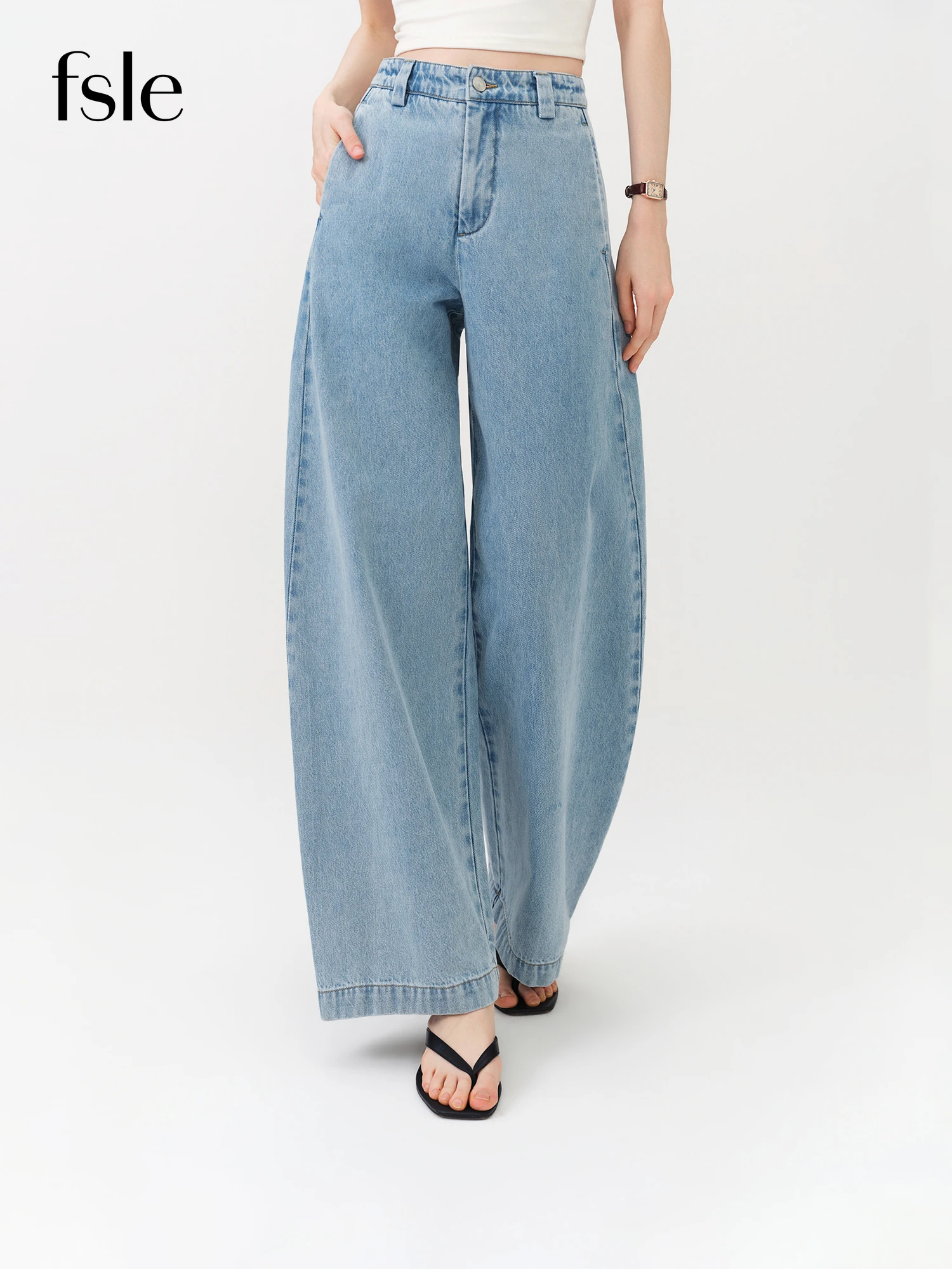 

Женские джинсы FSLE 2026 летние, светло-голубые, винтажные, с широкими штанинами, фасон «подкова», с высокой талией, свободные брюки для уличного стиля Y2K в ретро-стиле
