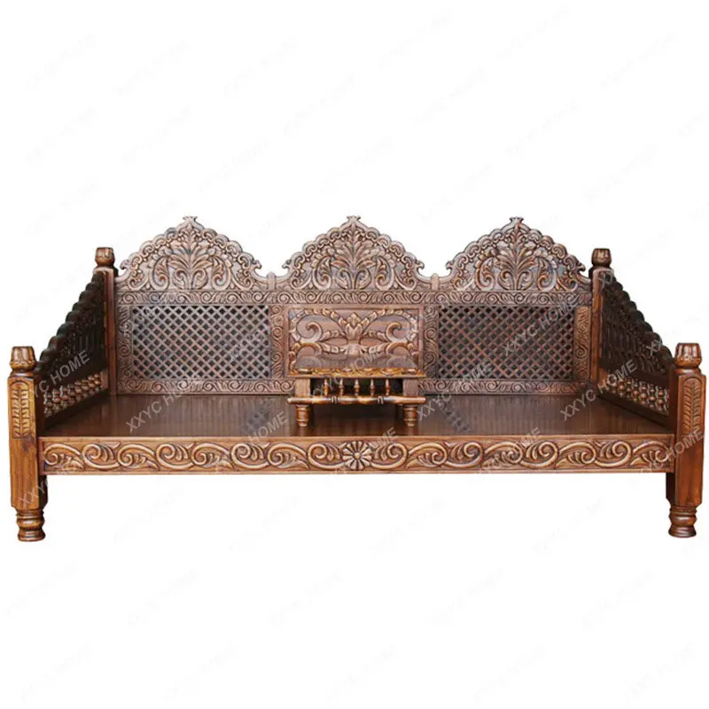 

Southeast Asian Style Thai Style Old Elm Wood Ancient and Modern Log Indian Style Retro Solid Wood Three-Seat Sofa