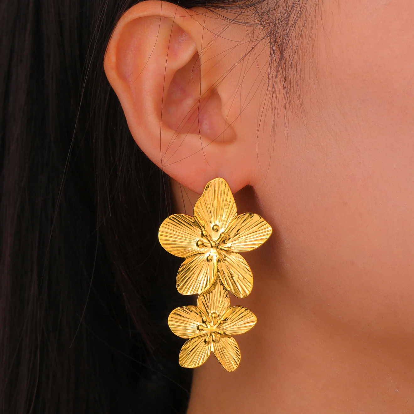 Unift خمر المعادن قرط صغير زهري للنساء البوهيمي الذهب اللون الفولاذ المقاوم للصدأ القرط بيان مجوهرات بسيطة أنيقة