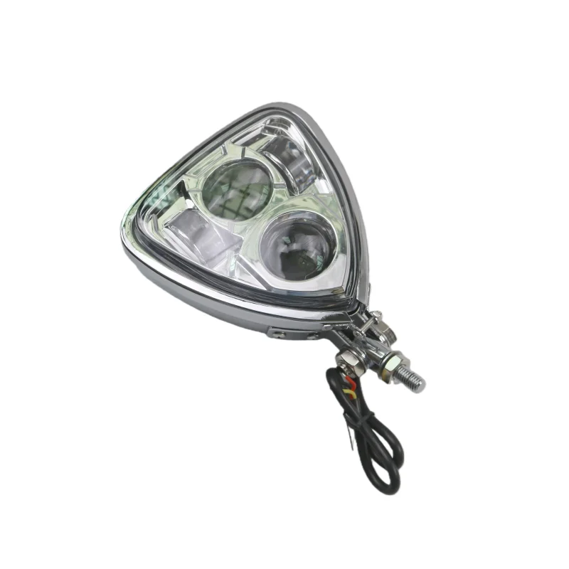 Motorcycle Headlight Triangle LED Headlamp 10mm Bottom Mount for Harley Honda Chopper Cruisers Bobber Custom