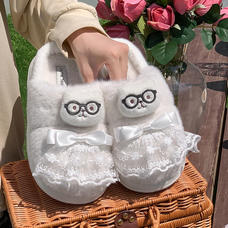 الشتاء رقيق النعال عدم الانزلاق أفخم أحذية منزلية مع مقوس دانتيل الترا لينة شبشب منزل للنساء الرجال الدافئة المنزل مكتب الاستخدام