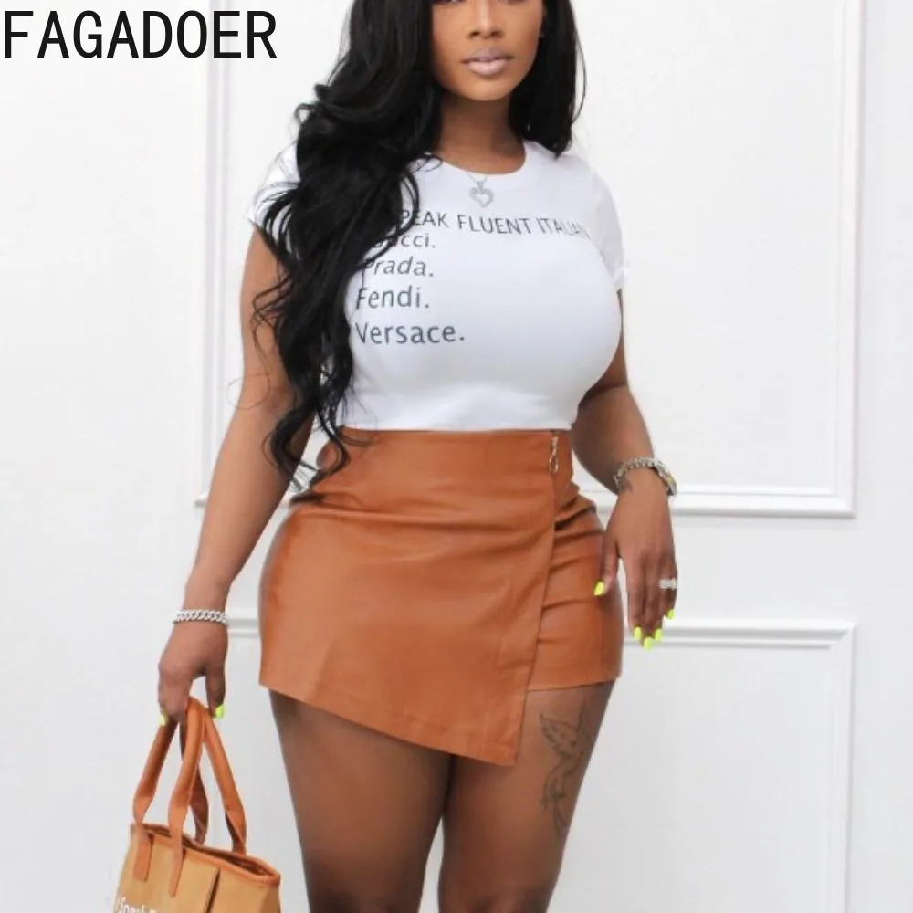 FAGADOER Fashion PU Leather Slim Irregular Shorts Women High Waisted Matching Bottoms Casual Female Solid Color Streetwear 2024