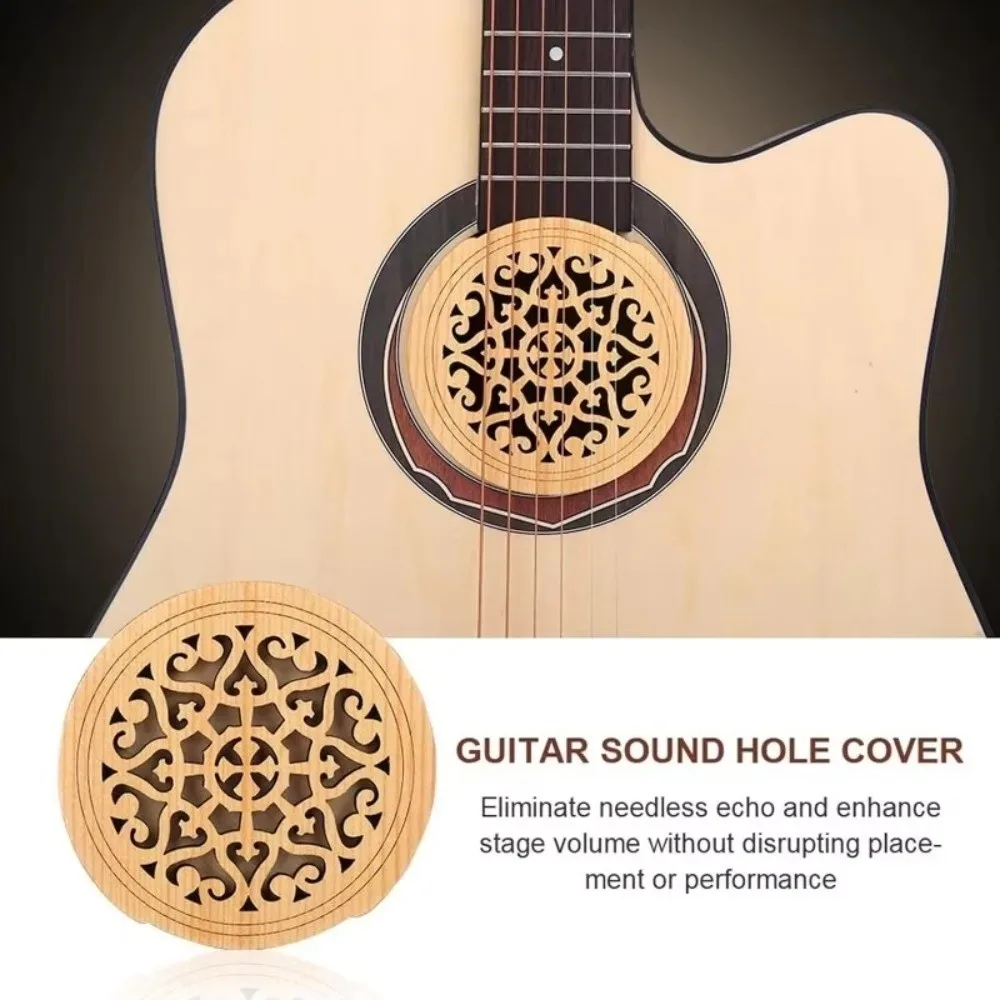Wood Guitar Soundhole Cover Decorative Cutout Anti-Feedback Acoustic Guitar Soundhole Cover 41 Inch Round Shape