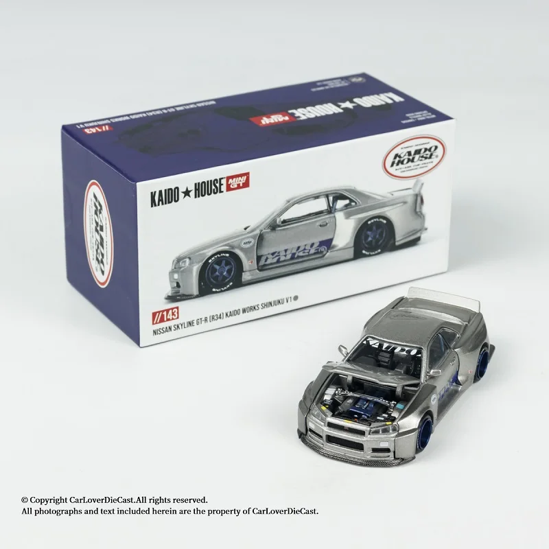 

Kaido House x MINI GT Skyline R34 Kaido Works SHINJUKU V1 Silver Model Car