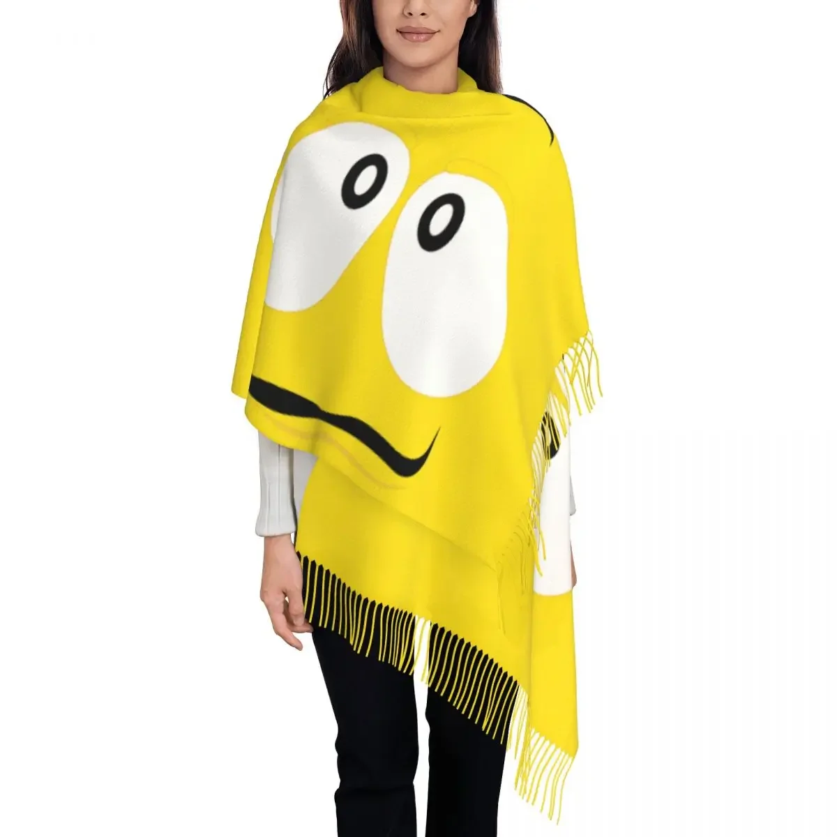 Cartoon Chocolate Yellow Candy Faces Tassel Scarf Women Soft Shawl Wrap Ladies Winter Scarves