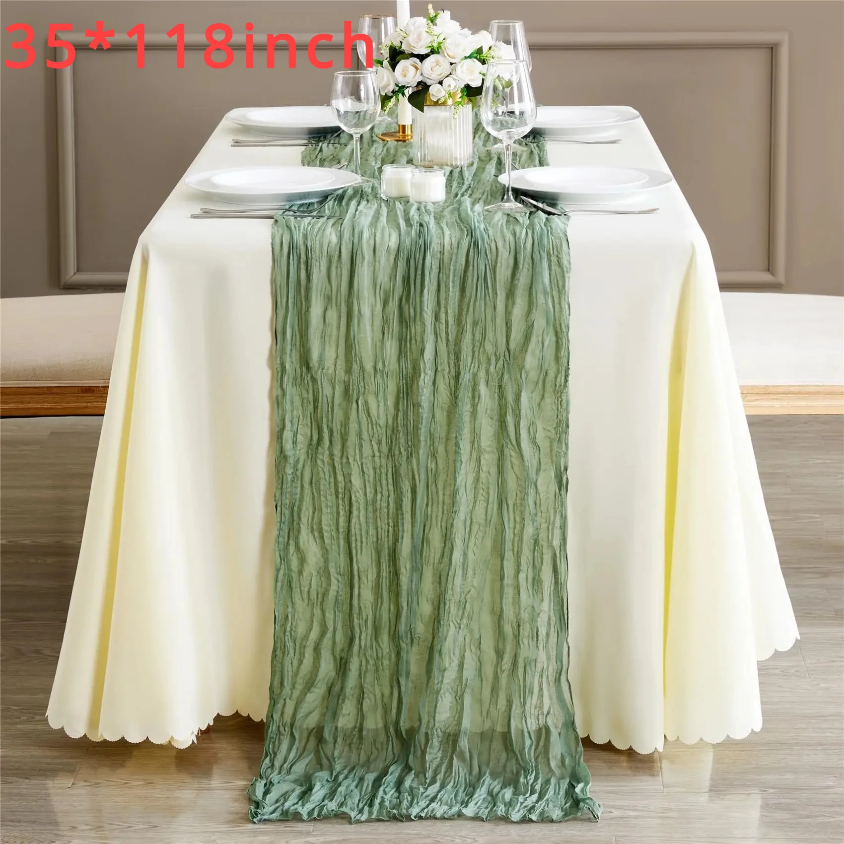 Semi Sheer Gauze Table Runner, Cheesecloth, Wedding Table Runner, Sage Green Setting, Party Banquets Arches, Cake Decor, 10Pcs