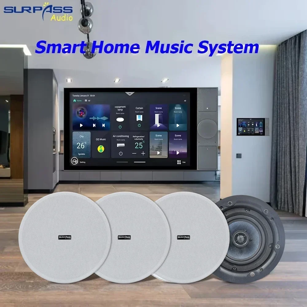 

Smart Home 4 Channels TUYA Wifi Wall Amplifier Built in Google Play Amplificador De Parede with Frameless HiFi Ceiling Speakers