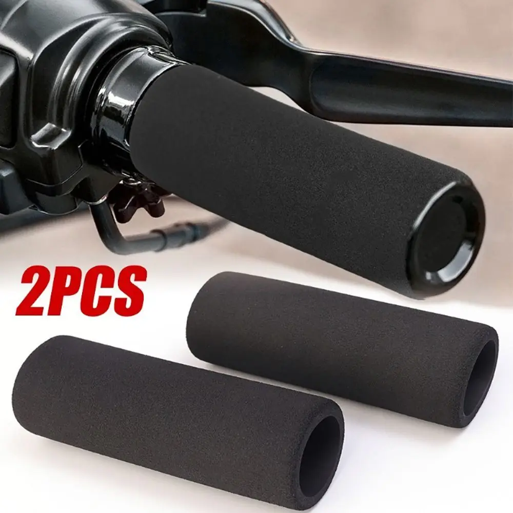 1Pair Non-Slip Motorcycle Grip Covers Black Heat Shrinkable Handlebar Sleeve Anti Vibration Universal Sponge Grip Protector