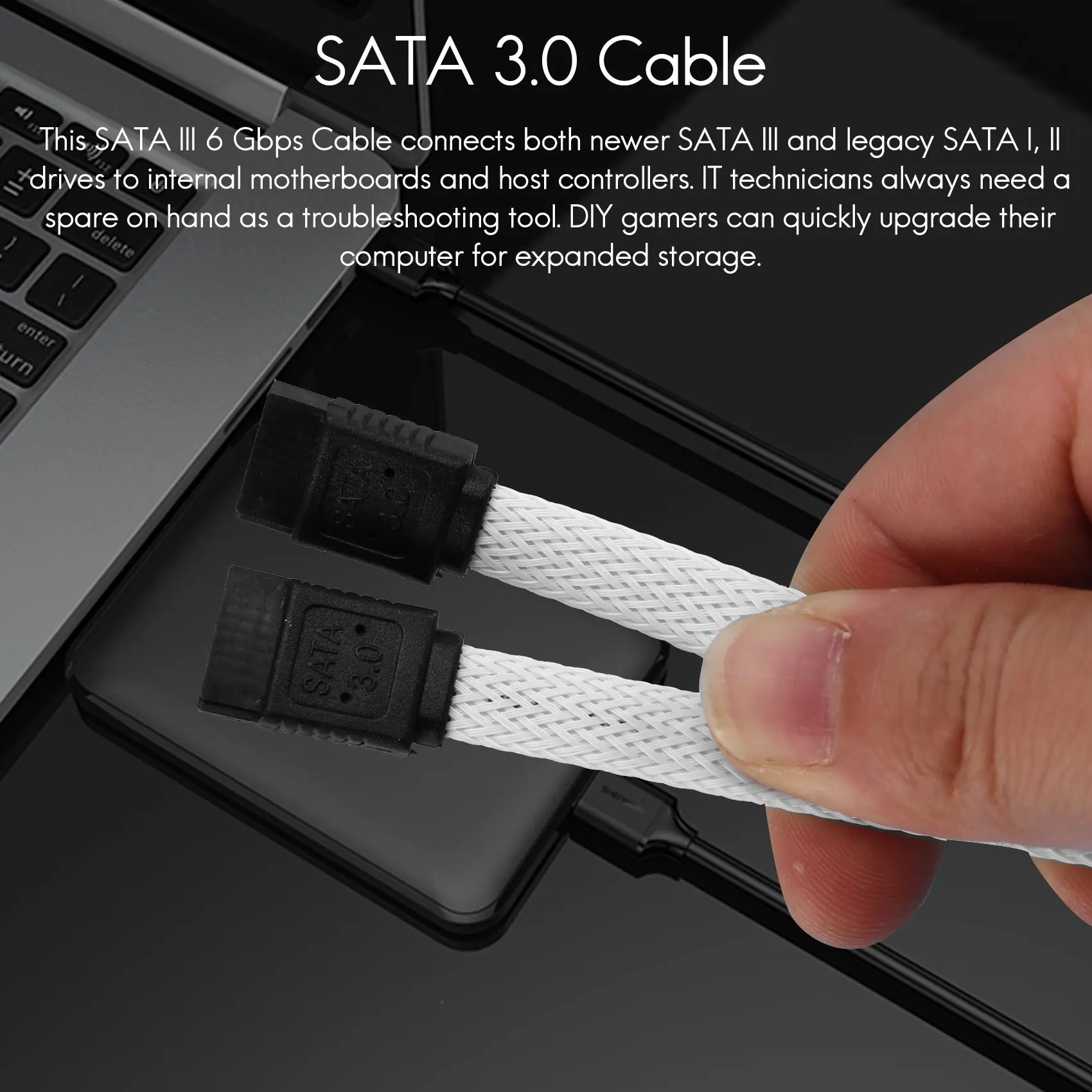 AT77 50CM SATA 3.0 III SATA3 7pin Data Cable 6Gb/s SSD Cables HDD Hard Disk Data Cord with Nylon Sleeved Premium Version(White)