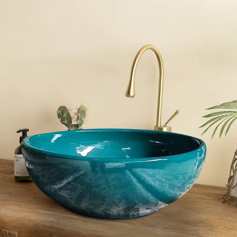 

Light luxury style Morandi color ceramic countertop basin, exquisite and beautiful washbasin, Chinese classic washbasin YX165HB