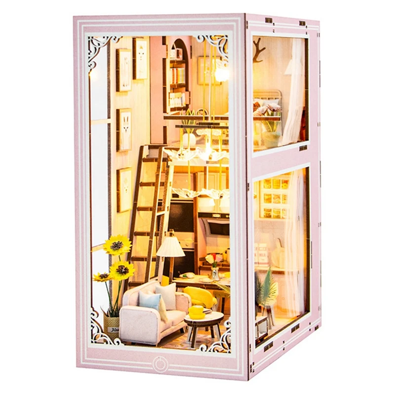 DIY Book Nook Kit Miniature Doll House With LED Light 3D Puzzle Model Building Wooden Bookshelf Birthday Gift