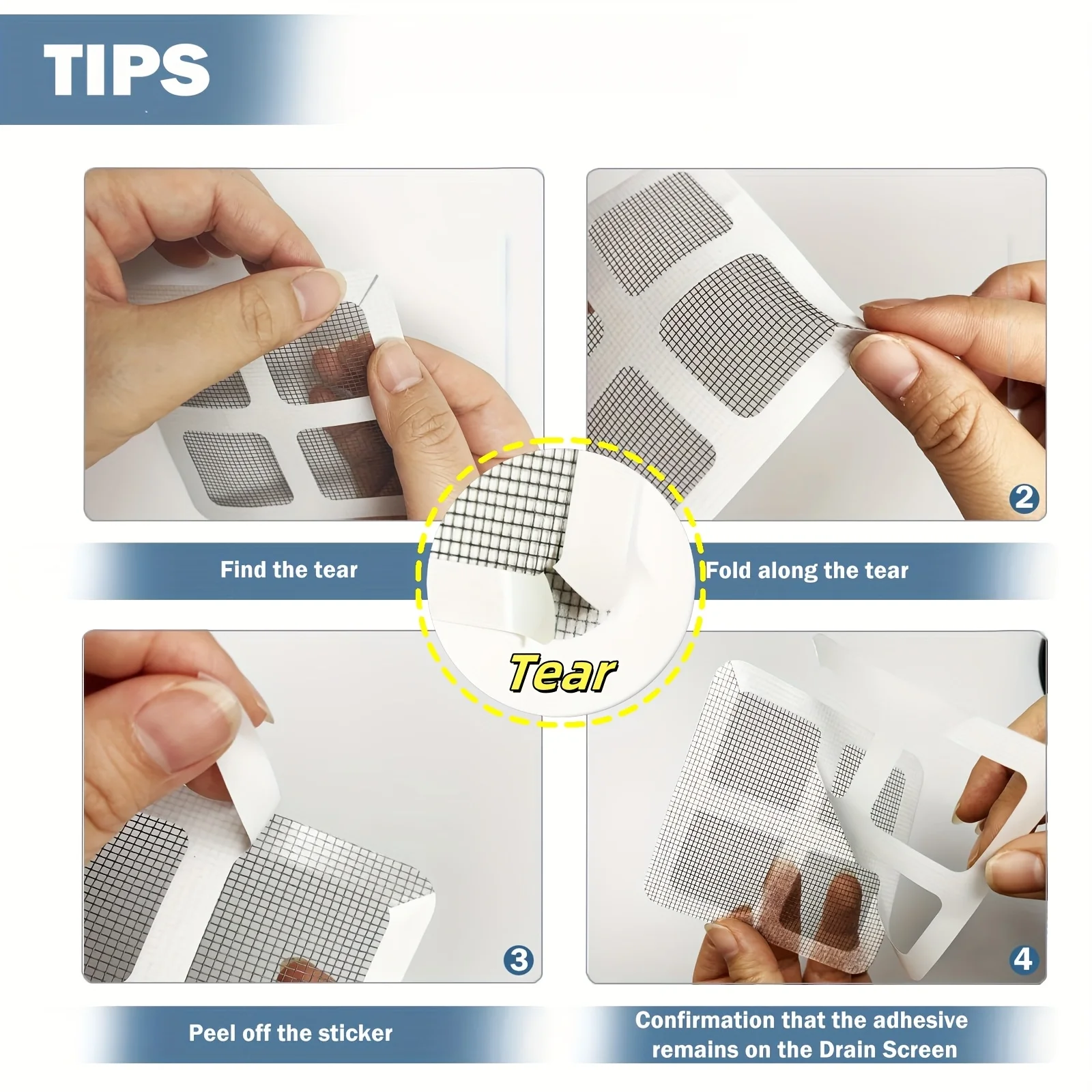 50 قطعة من ملصقات صائد الشعر للاستحمام للاستعمال مرة واحدة - مانع شبكي بلاستيكي للحوض والحوض