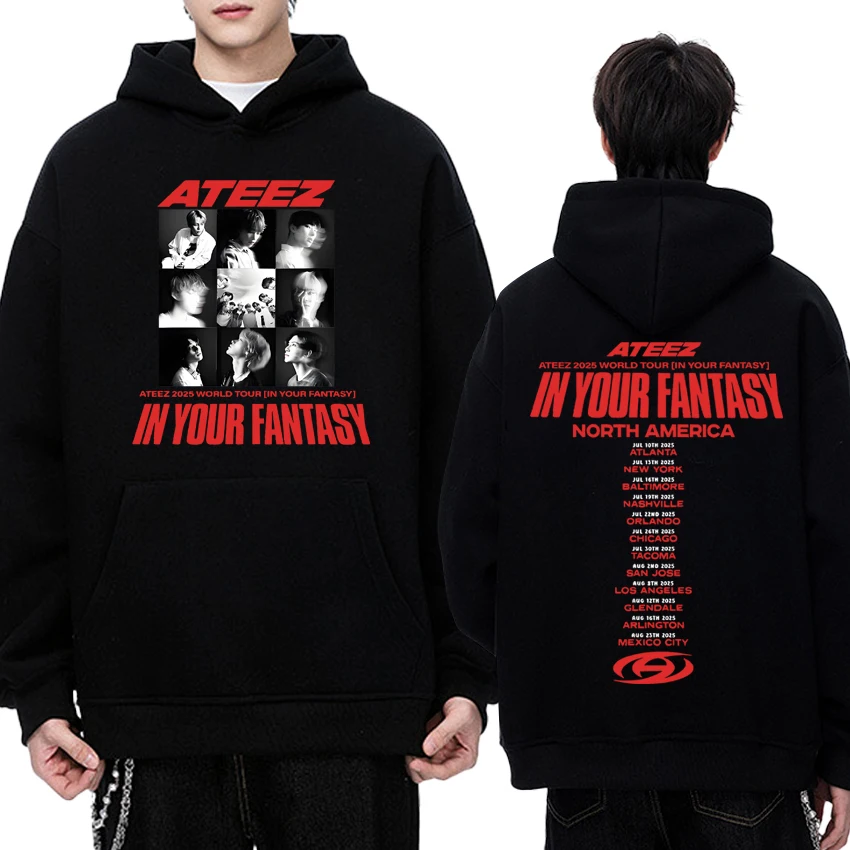 

Ateez 2025 World Tour Double Sided print fashion Y2k black Sweatshirt Men women Trend Hoodie Unisex Fleece Long sleeve pullovers