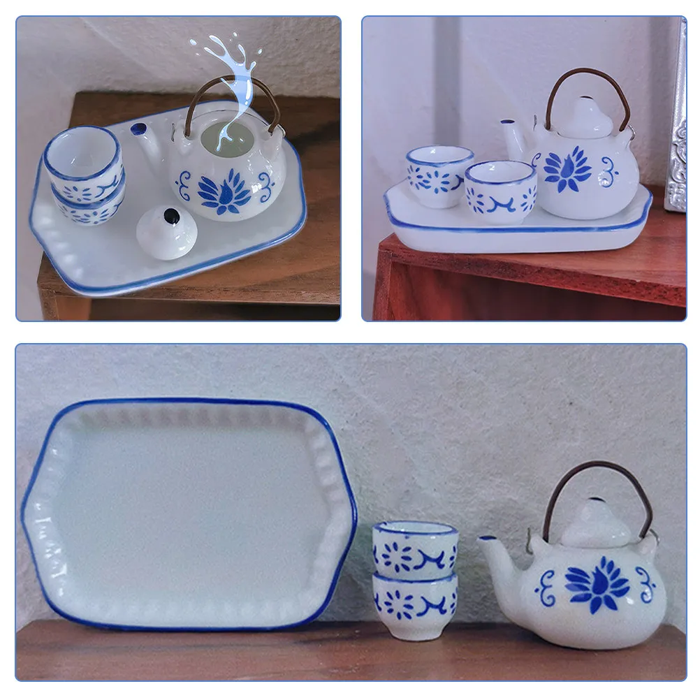 

1Set Delicate Miniature Teaware Set Smooth Surface Ceramic Fake Teaware for Mini House Decoration DIY Desktop Decor Compact