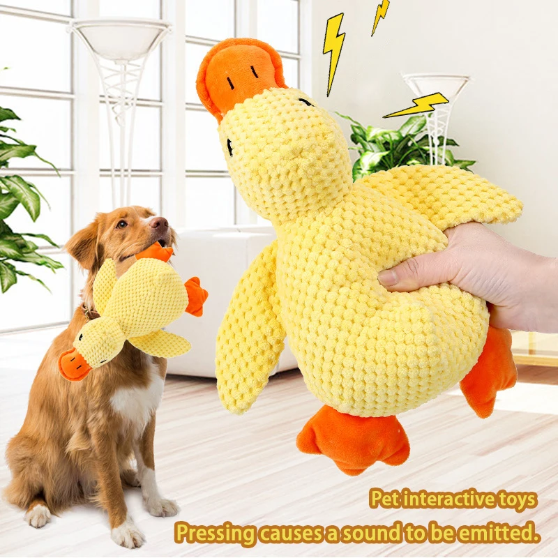 Brinquedo vocalizante para cães - brinquedo durável para mastigar - pato amarelo pequeno para roer os dentes e relaxar - produto de pelúcia para interação com animais de estimação