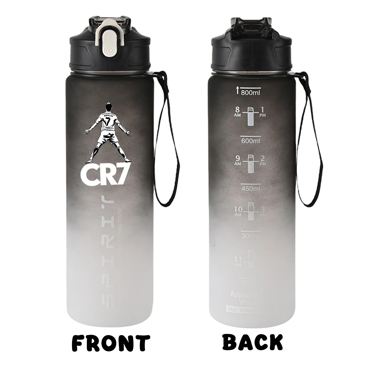 زجاجة مياه شفافة رياضية من نجم كرة القدم رونالدوس سعة 800 مل، زجاجة شرب شفافة مضادة للتسرب للسفر في صالة الألعاب الرياضية، زجاجة بلوري