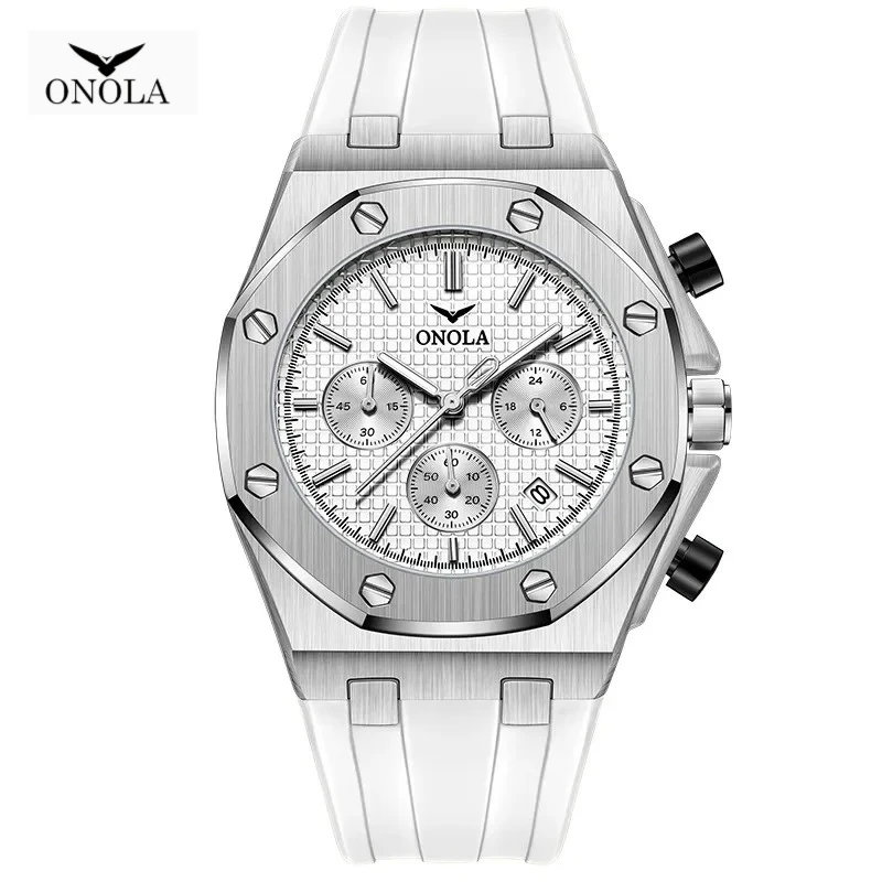 

ONOLA 6807 Relogios Masculino Fashion Sports Silicone Quartz Watch Chronograph Calendar Waterproof Luminous Watches for Men