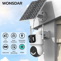 WONSDAR Outdoor Built-in Battery Dual Lens Solar 4G Security Camera Solar Panel Wireless Camera 24 Hour Recording Alarm iCsee