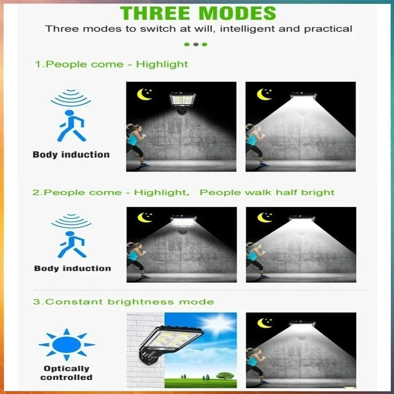 Lampu Jalan tenaga surya, lampu tenaga surya dengan 3 Mode cahaya tahan air Sensor gerak pencahayaan keamanan untuk taman teras jalan halaman