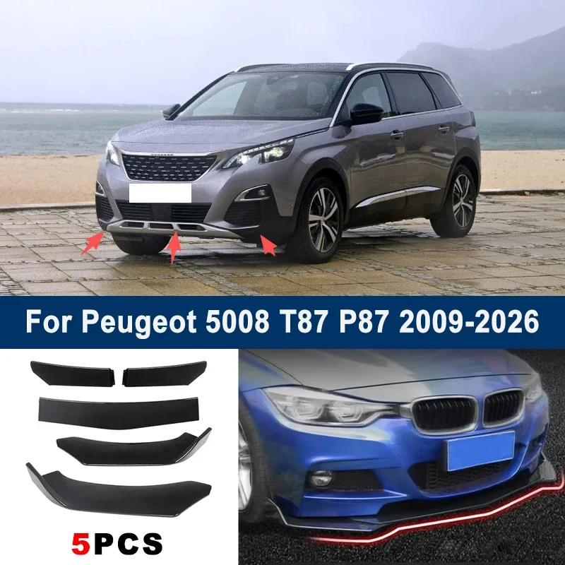 

Adjustable 5Pcs Sectional Front Spoiler Lip For Peugeot 5008 T87 P87 2009-2026 Front Bumper Splitter Car Exterior Sport Body Kit