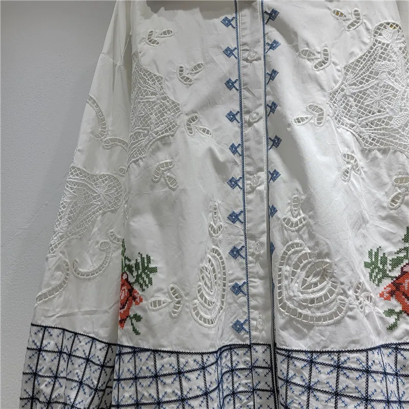 SuperAen 2026 Autumn Korean Style Women's Embroidered Lapel Collar Single-breasted Long-Sleeved Shirt Hollow Out Sweet Shirts