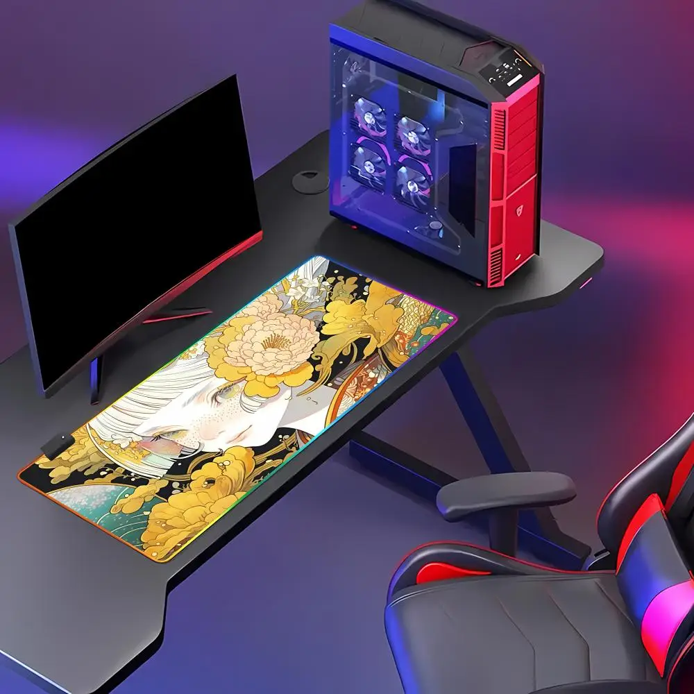 

Animation Mouse Pad Japanese Girls Games Beautiful RGB Gaming Mouse Pad HD Gamer Large LED Light PC Computer pad Non-slip Decor