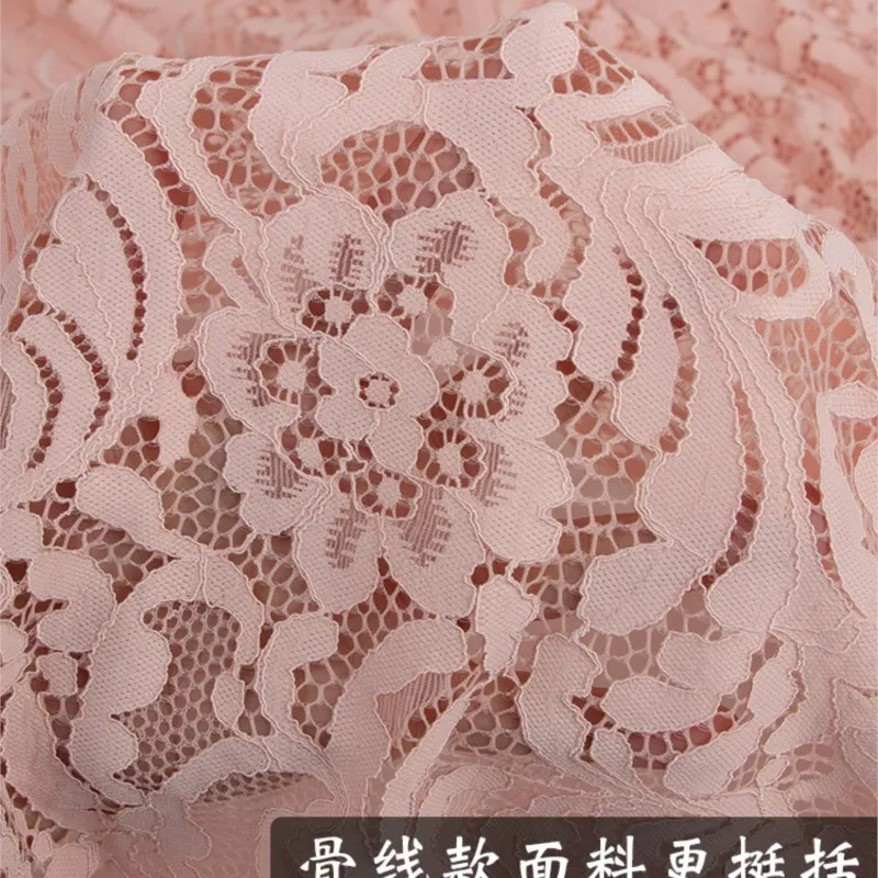 Spring/summer hollow stretch lace fabric hanging wine red dress cheongsam coat garment