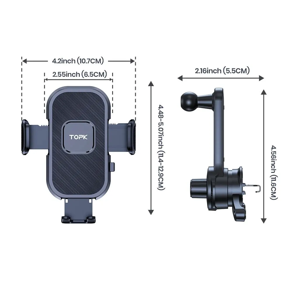 TOPK D38T Car Phone Holder Superior Stability Extended Arm 3-Point Support Extendable Metal Hook Phone Stand for Cars image 6