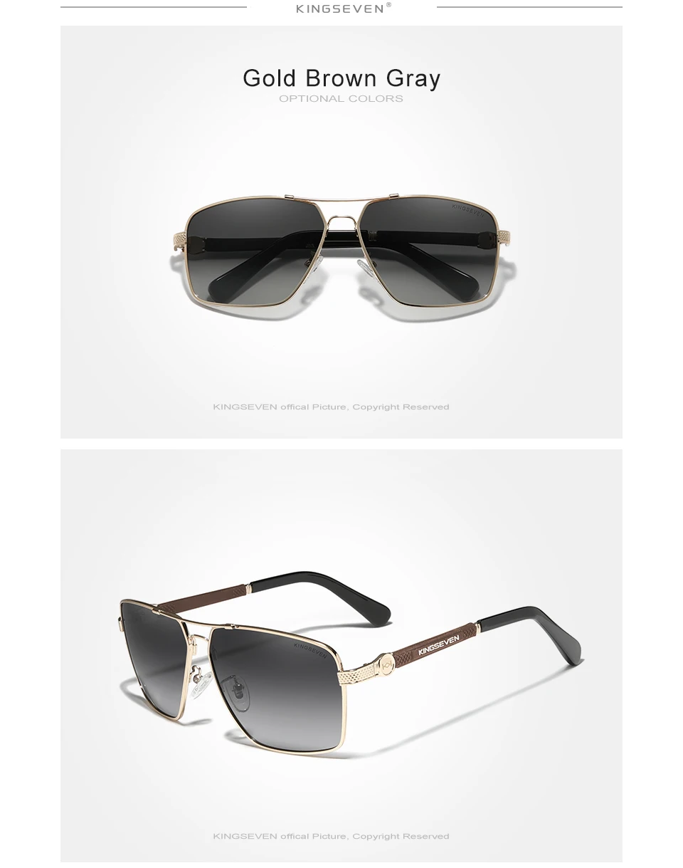 KINGSEVEN Design Sonnenbrille Für Männer/Frauen Neue Polarisierte UV400 Beschichtung Optische Linse Auto Reset Quadratischen Rahmen Fahren Brillen – Detail 12