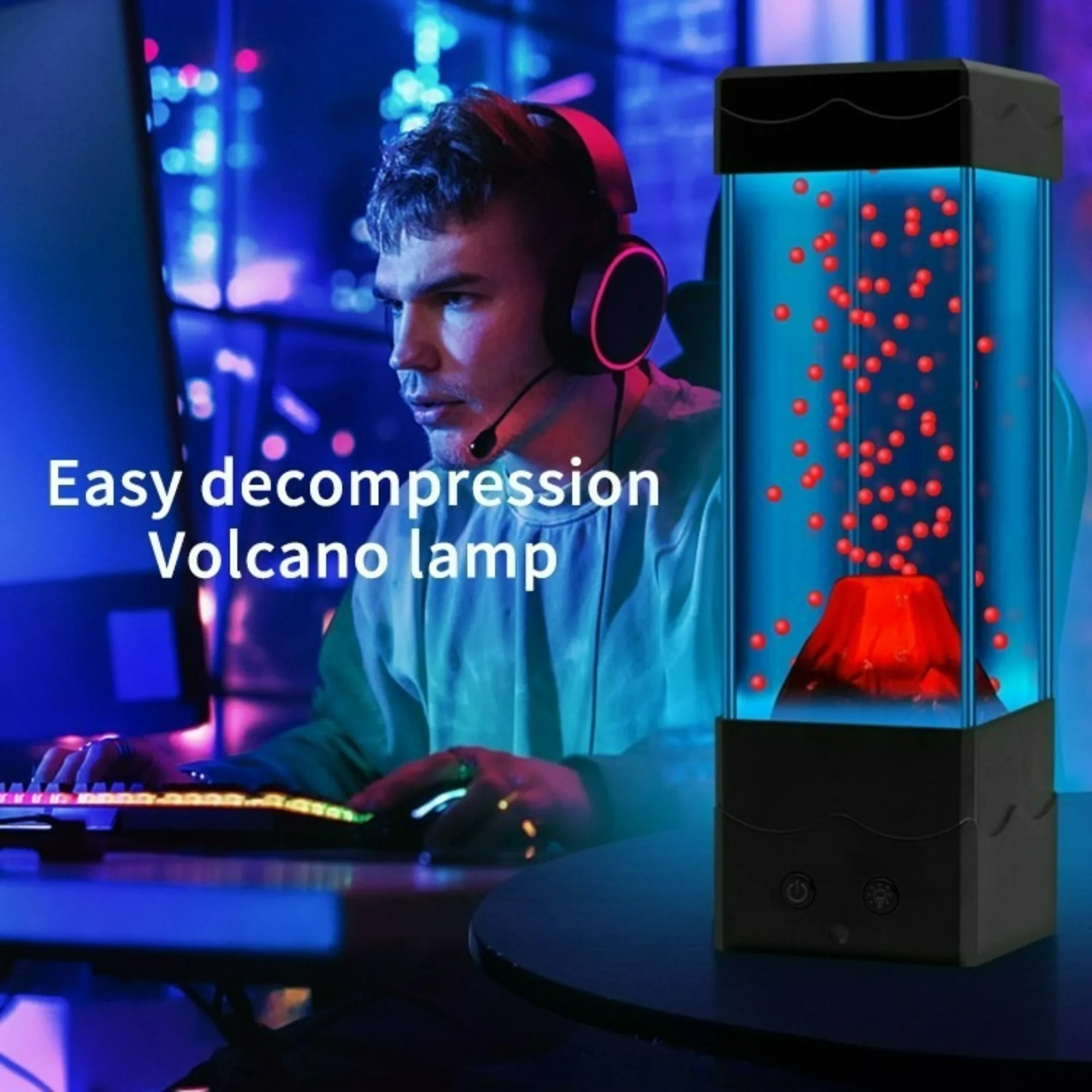 LED Lava Volcano Lamp with Remote Control RGB Light Children's Toy Desktop Decor Lamp Suitable for DIY Gifts for Boys and Girls