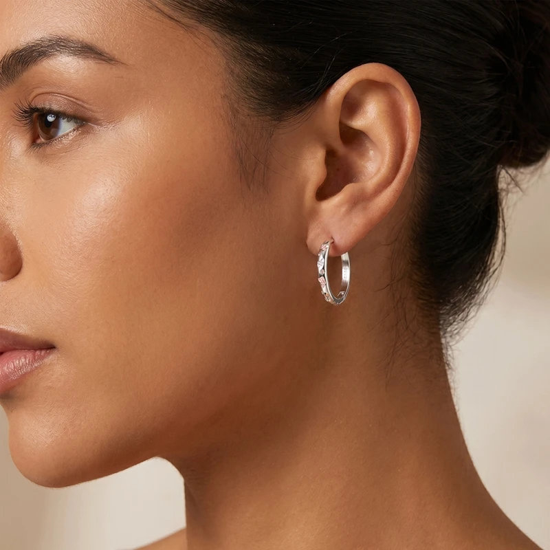 Ohrringe aus 925er-Sterlingsilber für Damen, rosa Zirkonium, Schmetterlings-Creolen-Ohrring für Jahrestag, Hochzeit, Schmuck, Geschenke – Detail 4