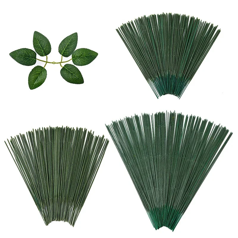 17/25/30/40cm Artificial Flower Stems Rose leaves/base Iron Wire Stem DIY Soap/ Paper Flower Stub Accessory Stems Craft Decor