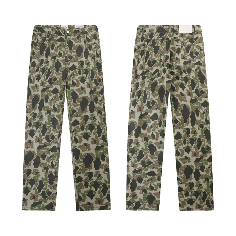 

Waed Camouflage Straight Leg Jeans High Street Casual Trousers Vintage Denim Pants for Men Student Couple Teenagers Cotton