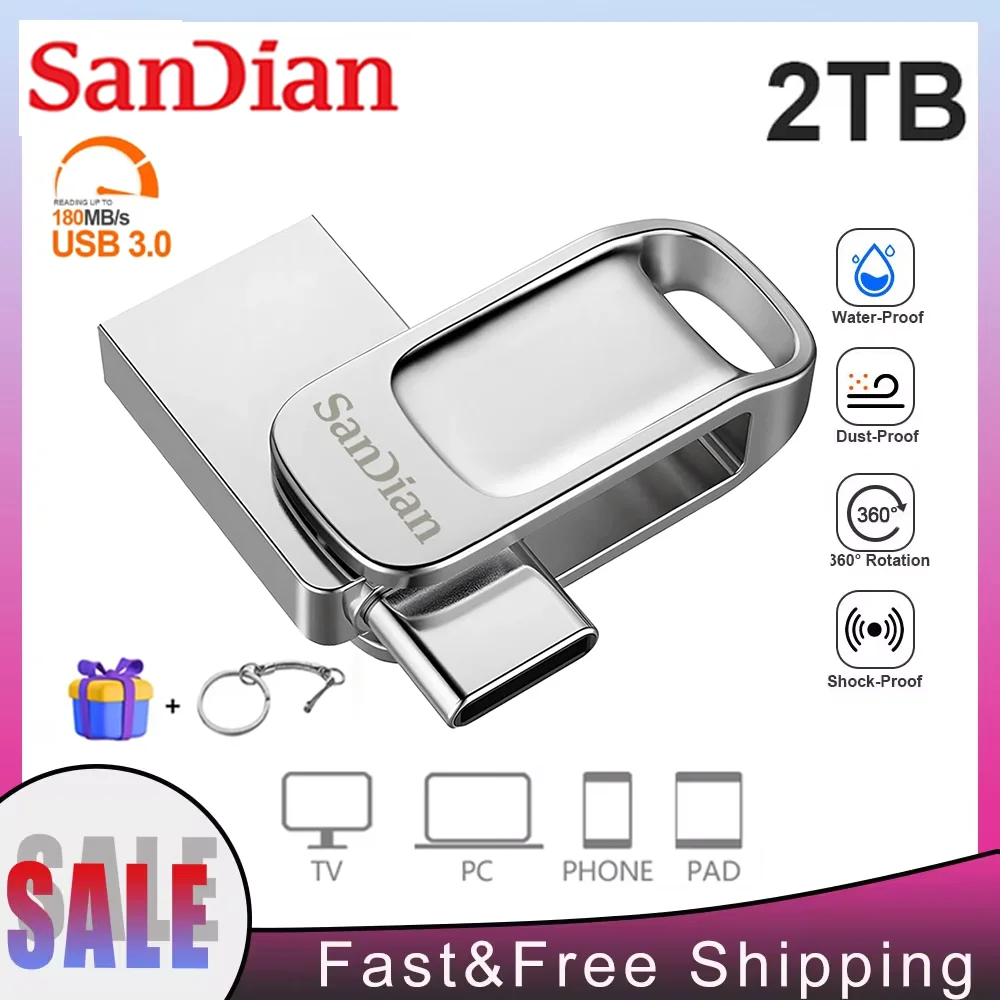 USB Flash Drive Pendrive 2TB Type-C interfaccia 1TB 256GB 512GB 128GB Computer cellulare trasmissione reciproca portatile USB3.0