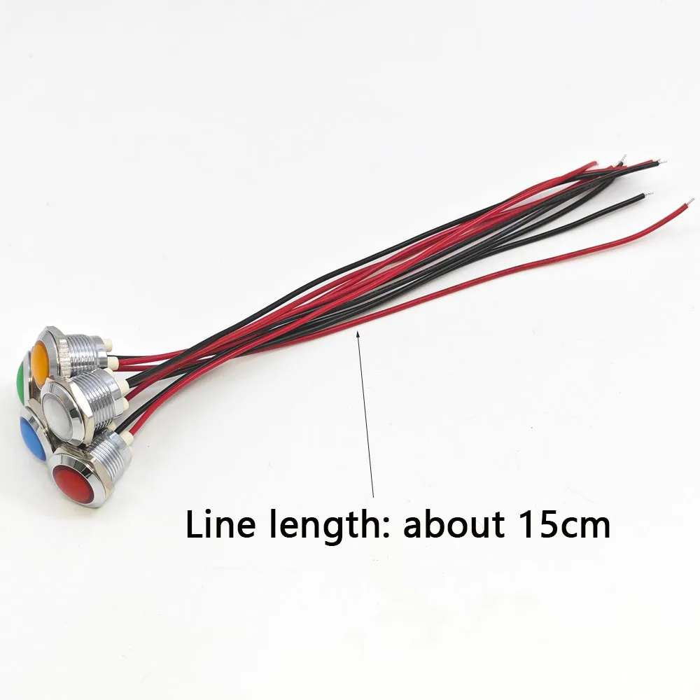 5pcs 12mm Ball Head Warning Indicator Signal Light LED With Wire 3V 5V 6V 12V 24V 220V Waterproof IP67 Red Yellow Blue Green