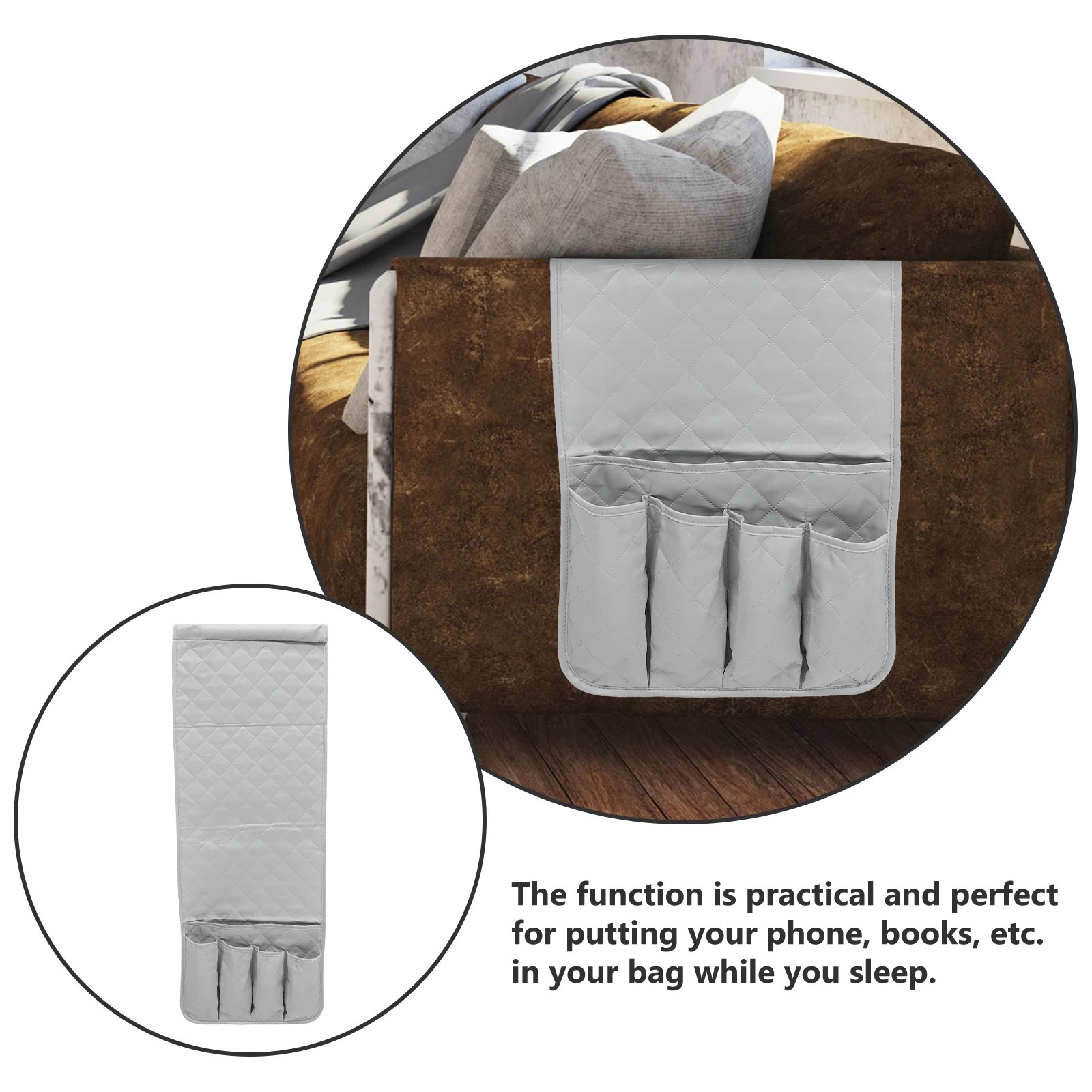 

Practical Large Capacity Bedside Storage Bag Hanging Organizer Pouch For Home Sofa Bed Dorm Room Door Hospital Pram Grey