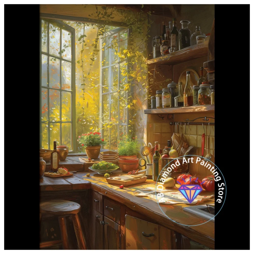 

Vintage Rural Cottage Landscape Flower Plant AB Diamond Painting Kit Square Round Diamond 5D DIY Mosaic Handmade Art Adult Gift