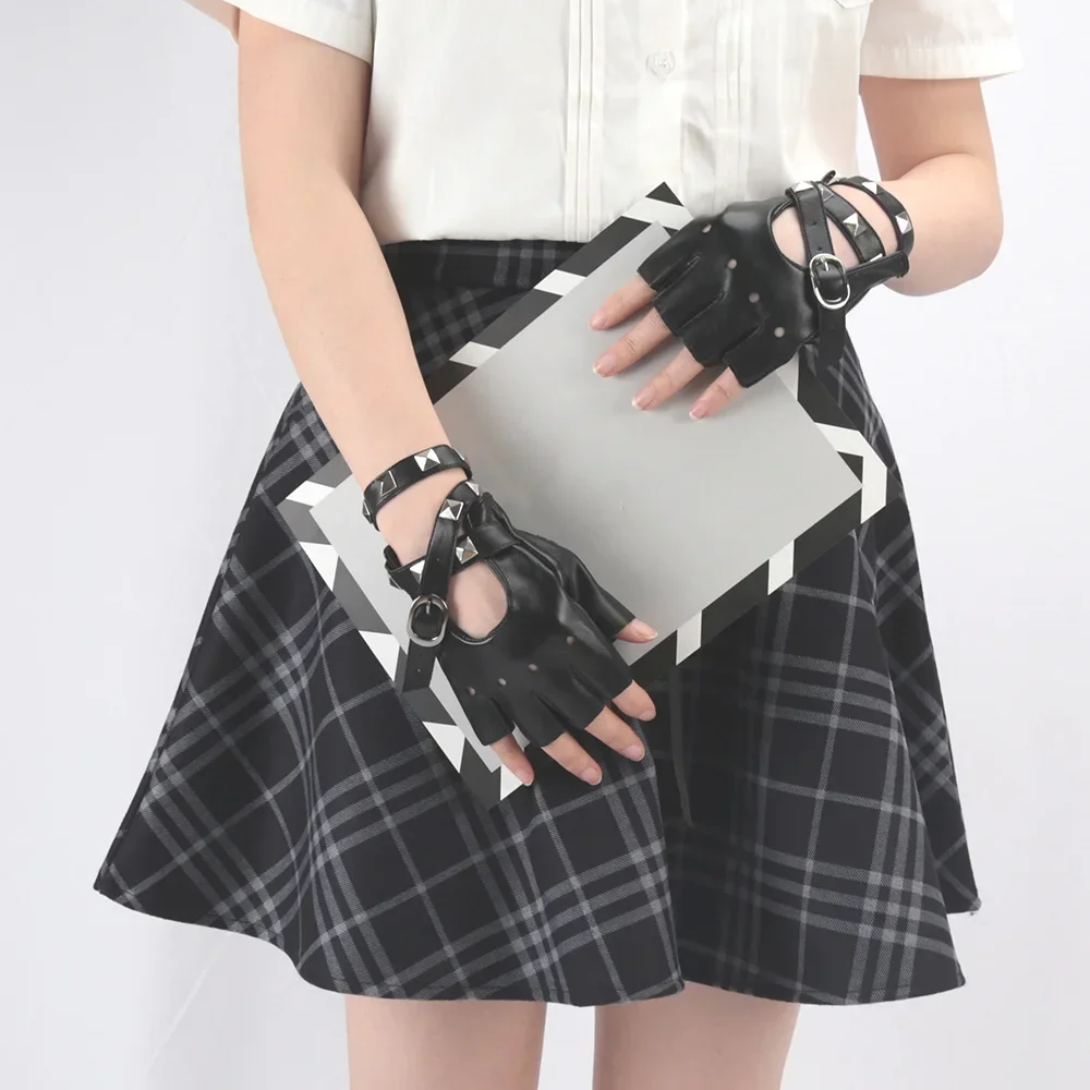 1 пара черных женских коротких перчаток из синтетической кожи в стиле панк, перчатки без пальцев с половиной пальца, модные женские красивые перчатки