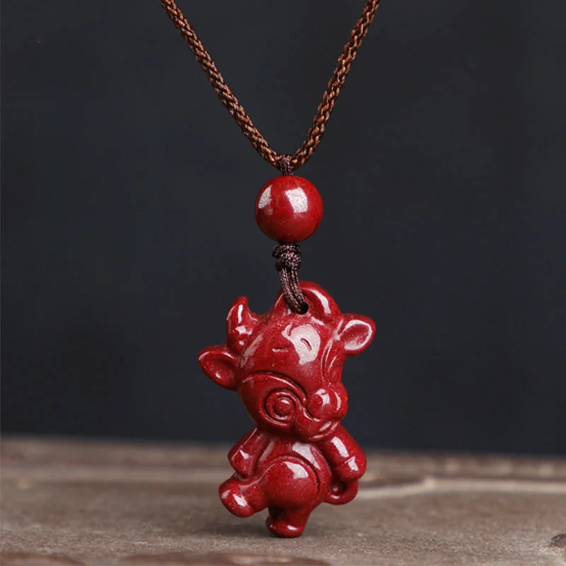 

Luxury Red Cinnabar Chinese Zodiac Pendant Necklace Genuine Gemstone Natural Stone Jewelry Women Accessories Energy Healing Gift