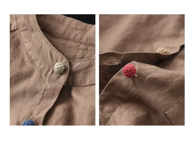 Primavera e autunno donna nuova camicia in cotone e lino cardigan ampio top corto a maniche lunghe