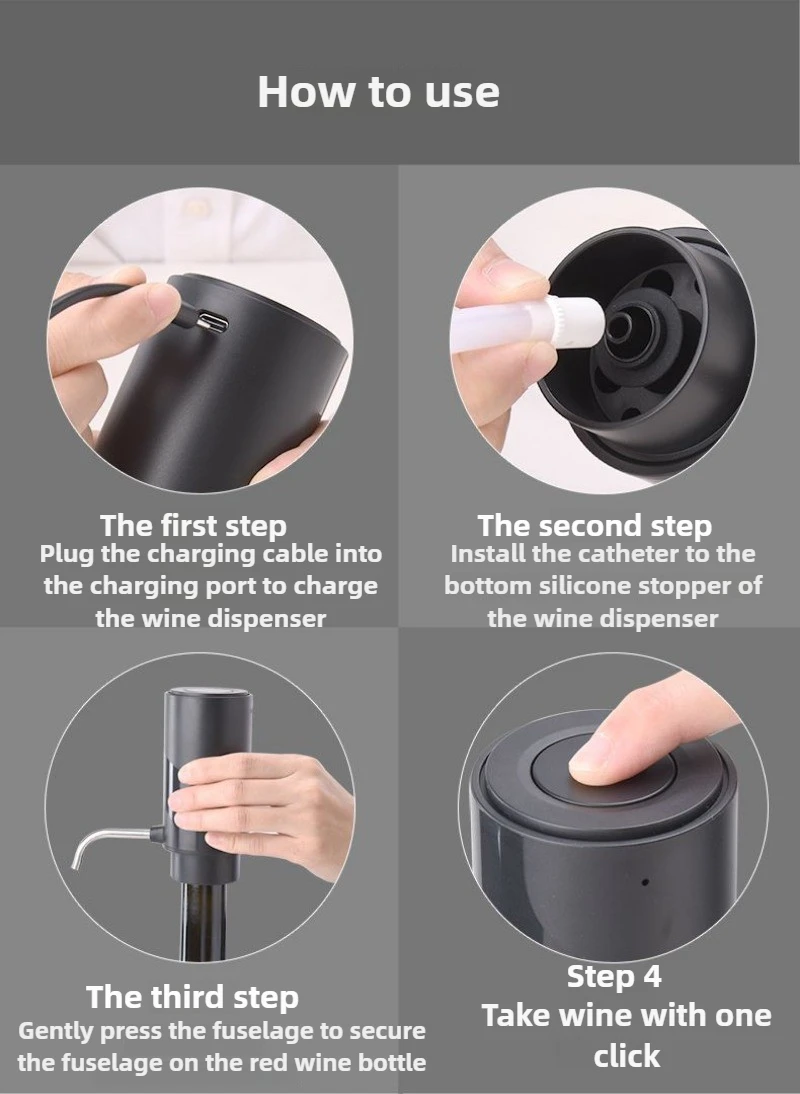전기 레드 와인 디캔터 2-in-1 충전식 원 버튼 고속 디캔터 소형 새 와인 디스펜서 TYPE-C