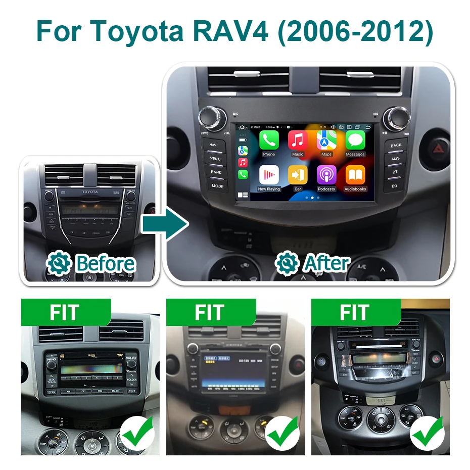 اللاسلكية Carplay أندرويد 14 شاشة راديو السيارات لتويوتا RAV4 2006-2018 2 din autoradio سيارة مشغل وسائط متعددة نظام تحديد المواقع ستيريو 4G LTE