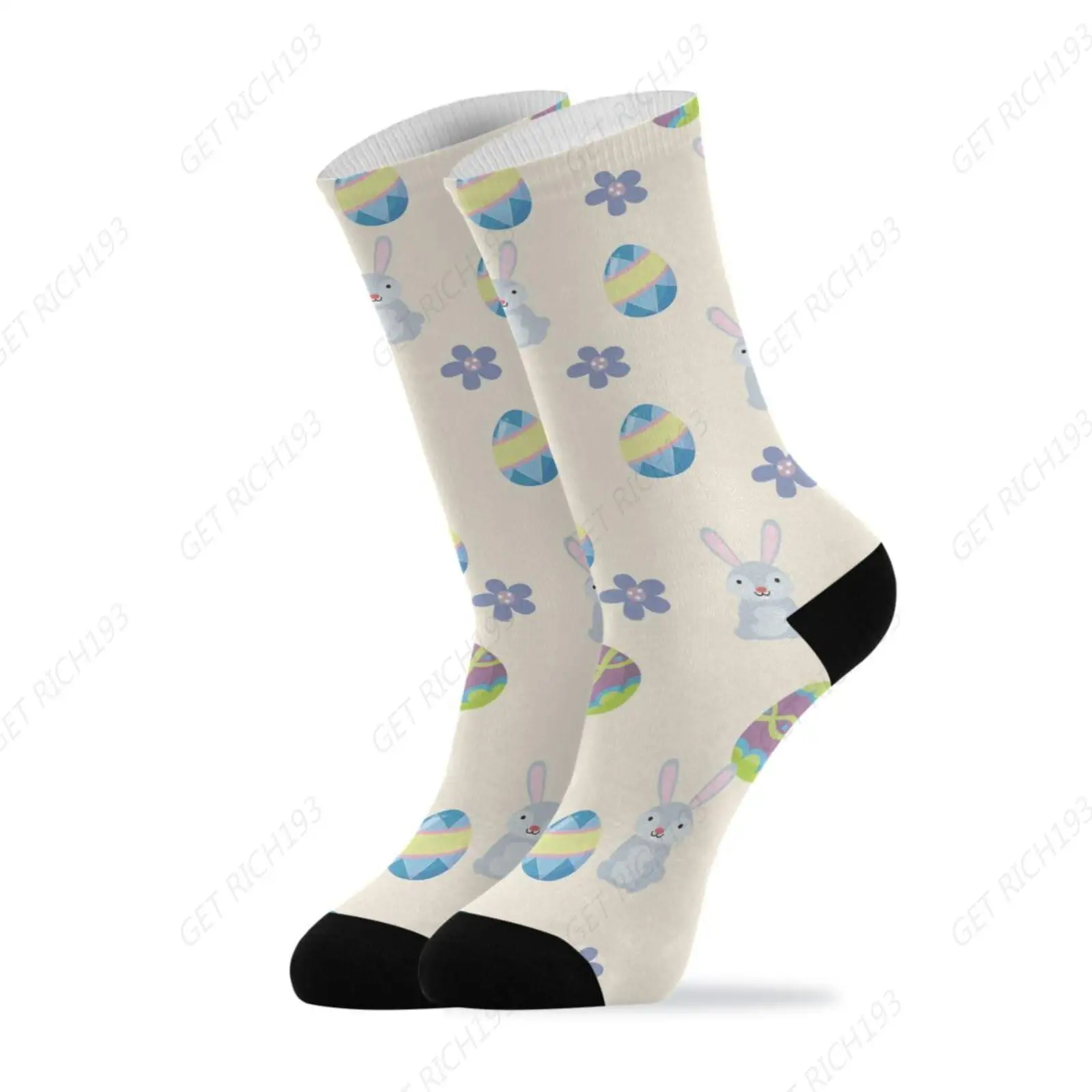 Floral Easter Bunny Athletic Crew Socks Over The Calf Tube Socks Peformance Cushion For Men Women