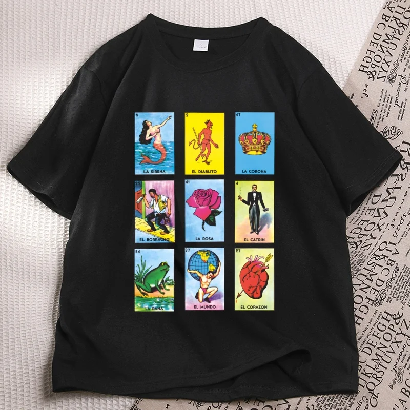 Mexican Bingo Graphic T Shirts Man Woman Cotton Short Sleeve T-shirt Casual Round Neck Printed Tees Y2k Unisex Loose Clothes