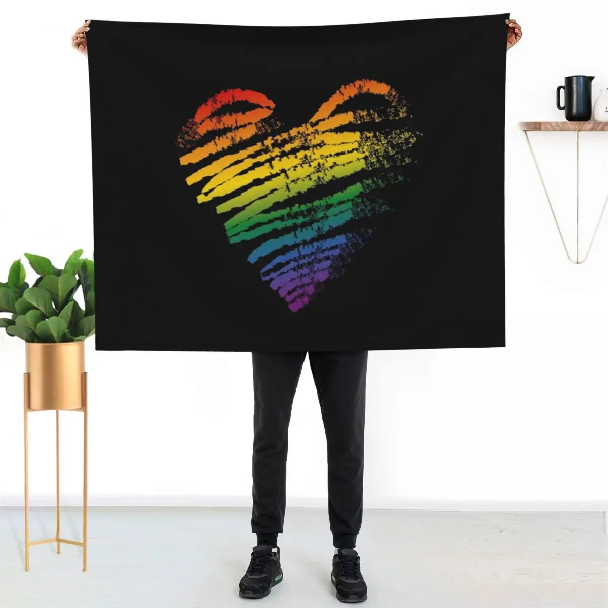 LGBT Gay Lesbian Pride Month Heart Flag Throw Blanket Vintage Cute Plaid Comforter Plaid on the sofa Personalized Gift Blankets